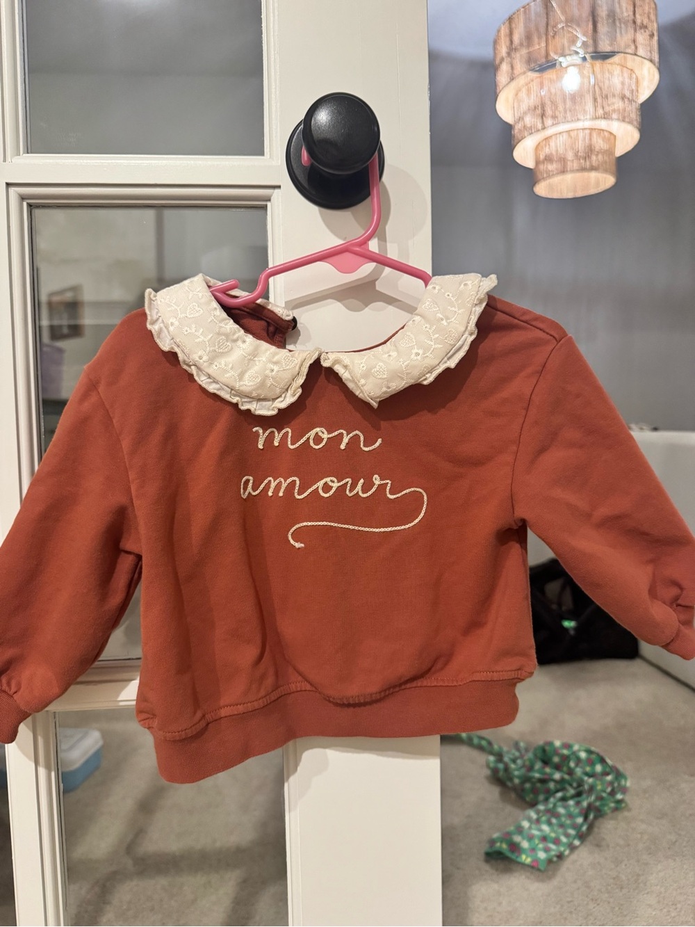 Quincy Mae Rust Sweatshirt with Cream Lace Collar